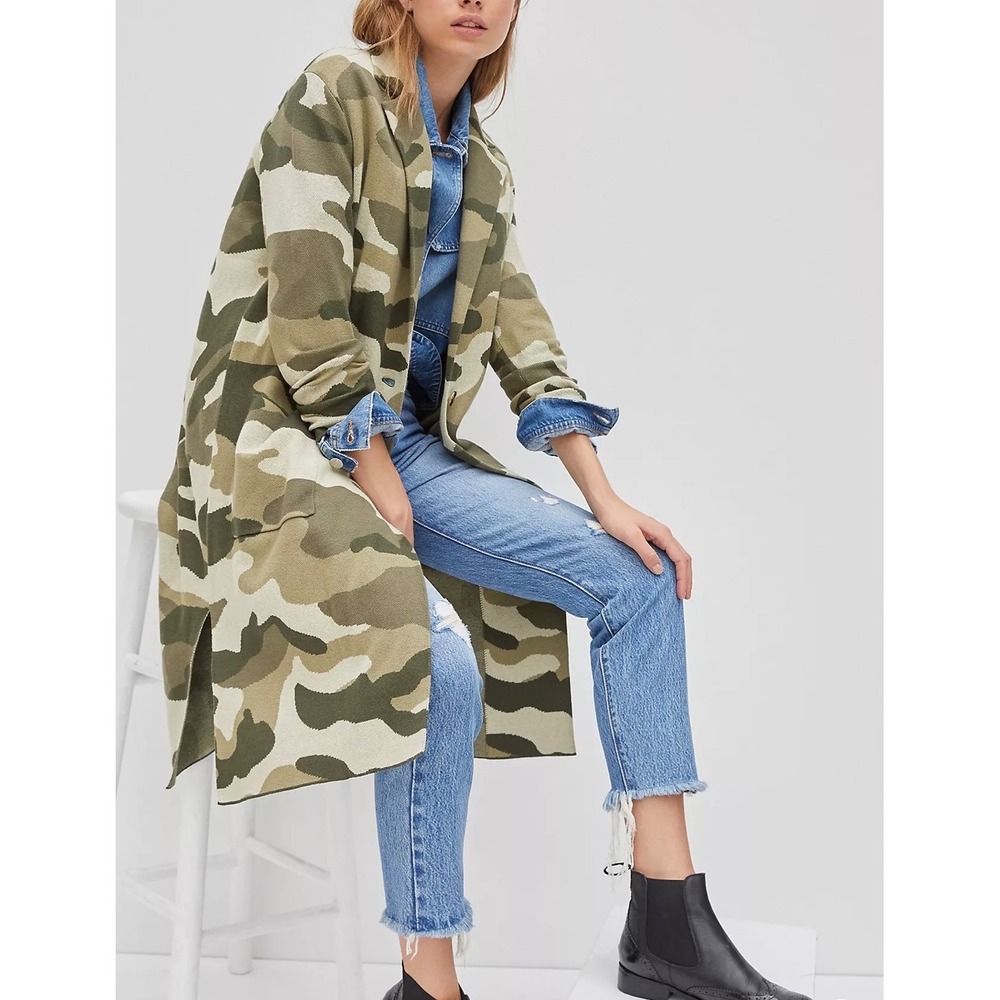 NWT Anthropologie Maeve Kieran Camo Sweater Coat Medium Utility Military fall
